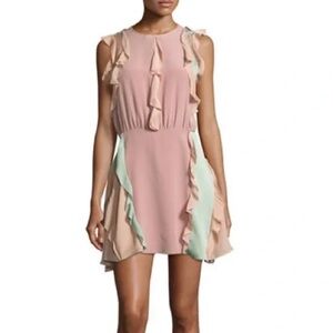 Alexis Keely Pastel Pink Green Ruffle Trim Colorblock Sleeveless Mini Dress